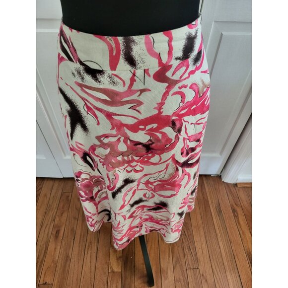 Linen/Rayon Cream/Pink A Line Abstract Floral Skirt sz 10 Cottage Coastal Artsy - Picture 2 of 6